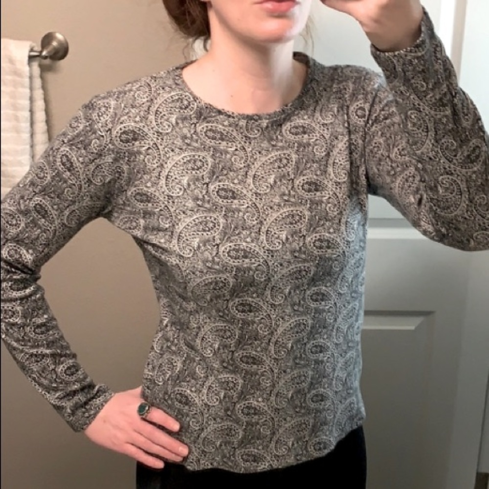 Jones New York paisley print Sz M women’s longsleeve cotton Top stretchy soft